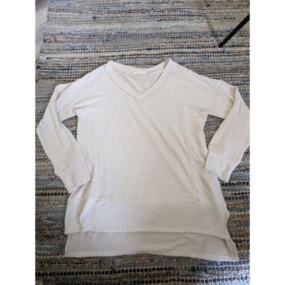 Beige Vneck L/S High Low Soft Comfy Cozy Oversized Sweater L Contemporary Soft - Picture 2 of 6
